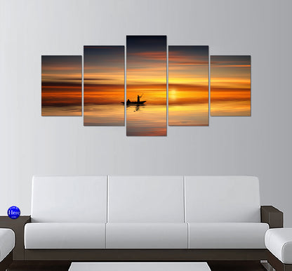 Fisherman Silhouette on a Calm Golden Lake at Sunset