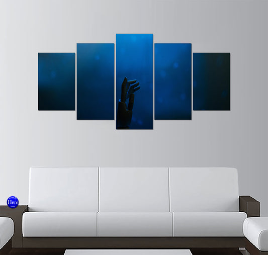 Cybernetic Robot Hand Reaching Through Deep Blue Sci-Fi Haze