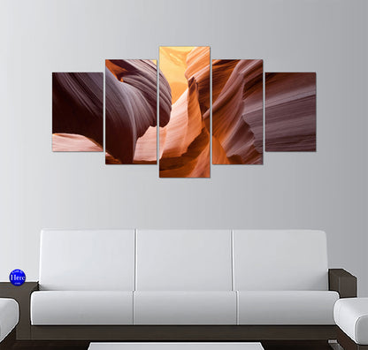 Antelope Canyon's Painted Flow 5 Panel Canvas Print Wall Art