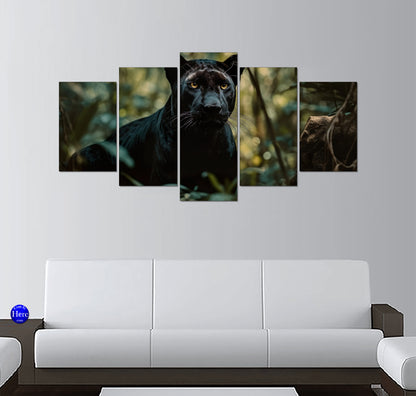 Black Panther With Golden Eyes in Dense Jungle Thicket