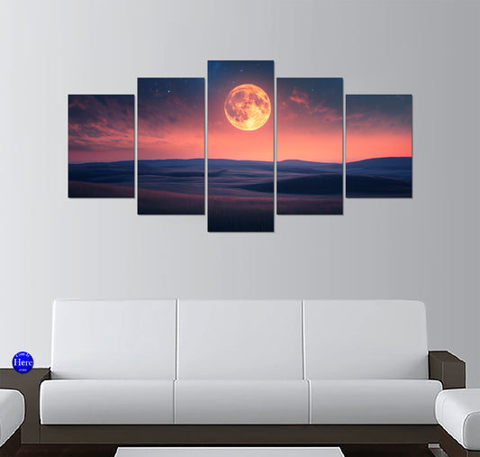 Glowing Harvest Moon Over Rolling Hills at Twilight