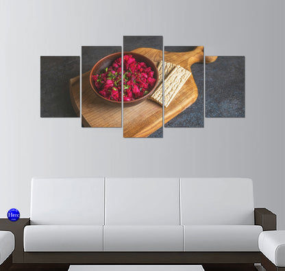 Vinegret Beet Salad With Crispbread on a Wooden Board