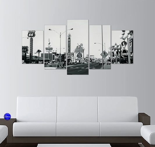 Vintage Las Vegas Strip with Mid-Century Neon Signs and Classic Cars