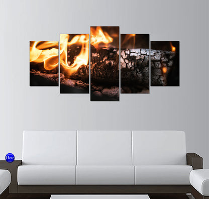 Burning Firewood Log With Glowing Embers and Orange Flames