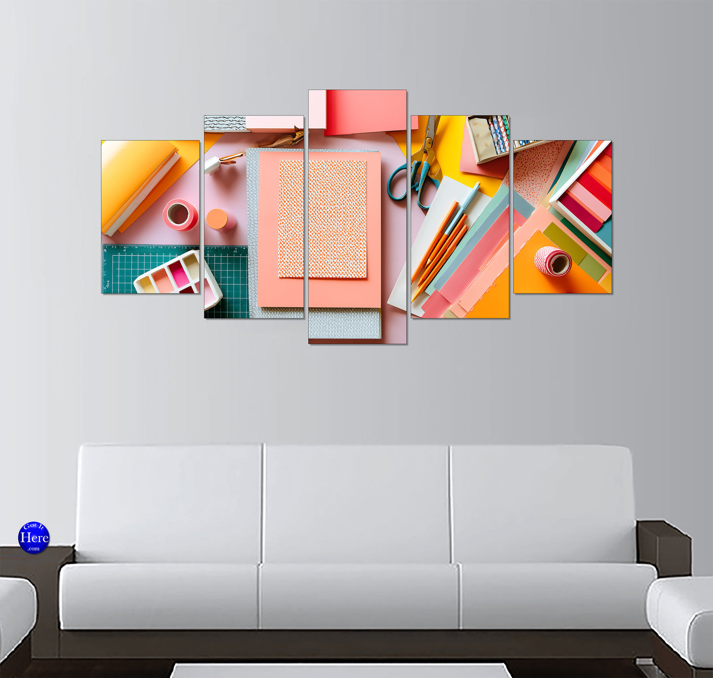 Pastel Craft Workspace with Paper, Pencils, and Stationery Supplies