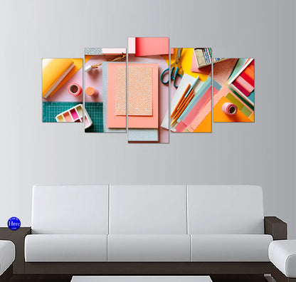 Pastel Craft Workspace with Paper, Pencils, and Stationery Supplies