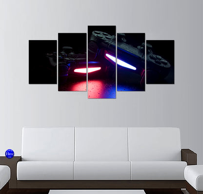 DualShock PlayStation Controllers with Red and Blue LEDs 5 Panel Canvas Print Wall Art