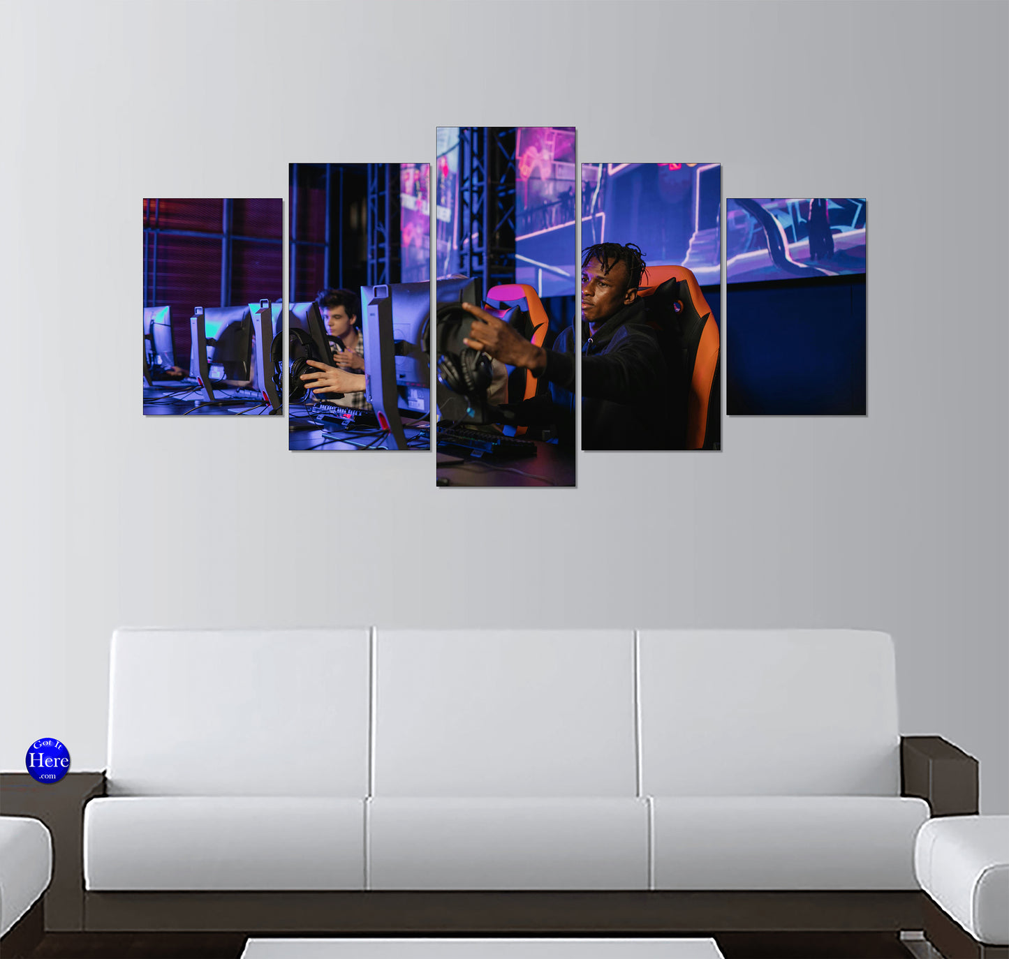Esports Players at Neon Arena Gaming Workstations