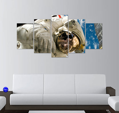 Astronaut Spacewalk With Earth Reflected in a Gold Visor