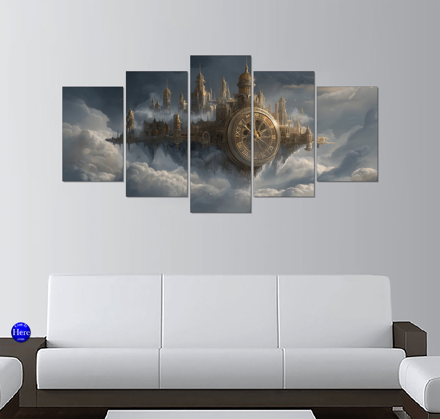 Floating Steampunk Clockwork Citadel Above Storm Clouds