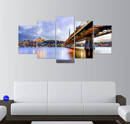 Halic Metro Bridge and Suleymaniye Mosque at Dusk, Istanbul, Turkey