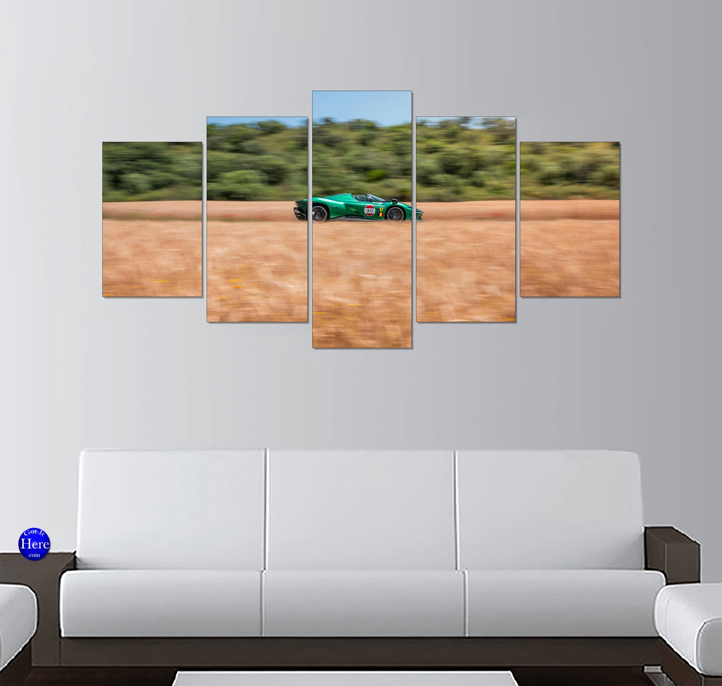 Emerald Green Ferrari Daytona SP3 Racing Past Golden Fields