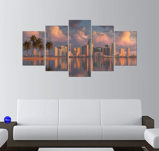 Downtown Miami Skyline at Sunset over Biscayne Bay, Florida