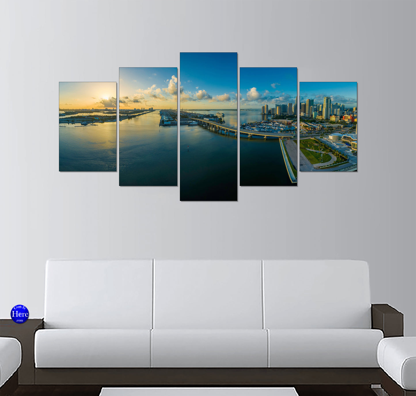 Sunrise Over MacArthur Causeway and Downtown Miami Skyline, Florida