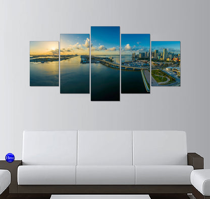 Sunrise Over MacArthur Causeway and Downtown Miami Skyline, Florida
