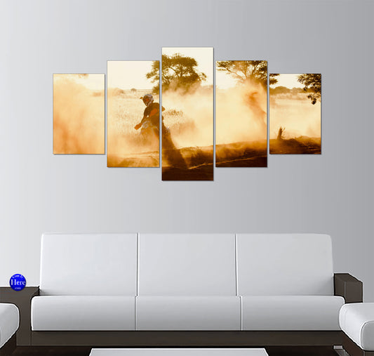 Motocross Rider in Golden Desert Dust at Sunset