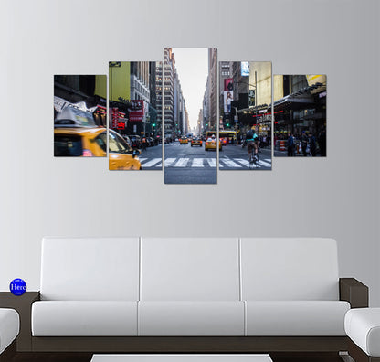 Midtown Manhattan Alive with Taxis 5 Panel Canvas Print Wall Art