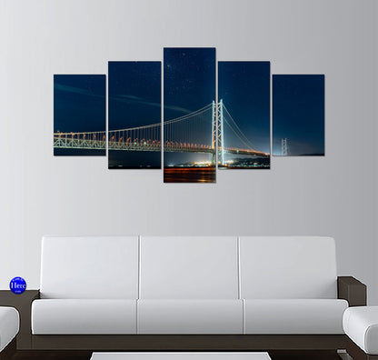 Akashi Kaikyo Suspension Bridge Under a Starry Night Sky