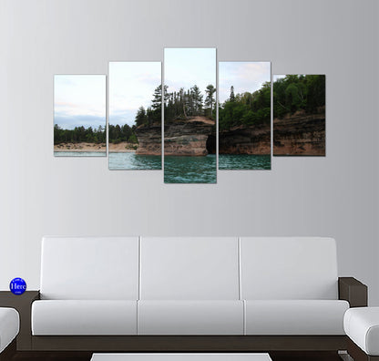 Pictured Rocks Sea Caves on Lake Superior 5 Panel Canvas Print Wall Art