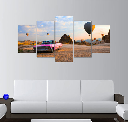 Pink 1964 Chevrolet Impala Convertible with Hot Air Balloons, Cappadocia