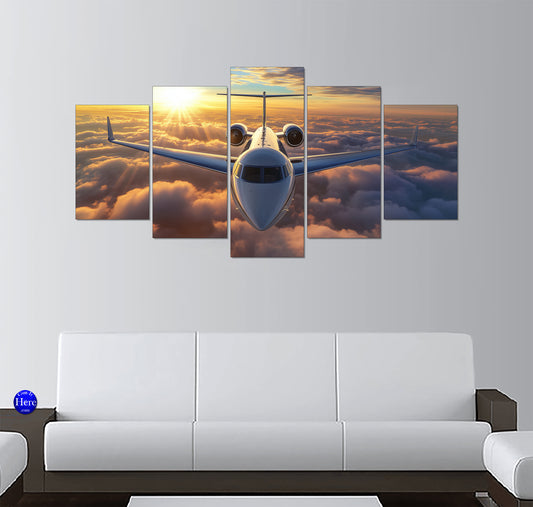 Private Business Jet Above Sunset Clouds