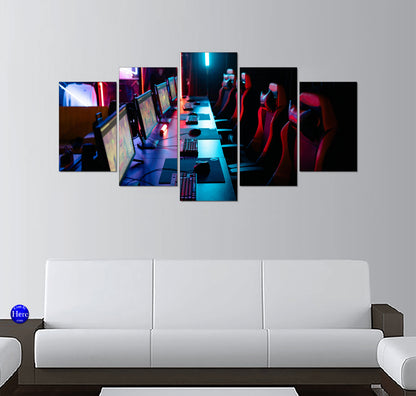 Esports Gaming Stations in Red and Blue Neon Light
