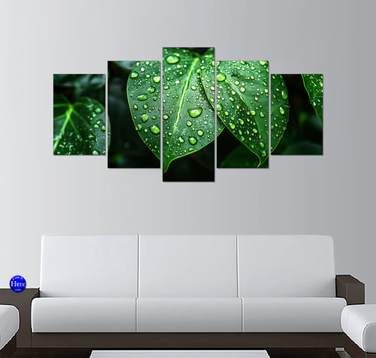 Lush Green Tropical Leaves with Fresh Raindrops