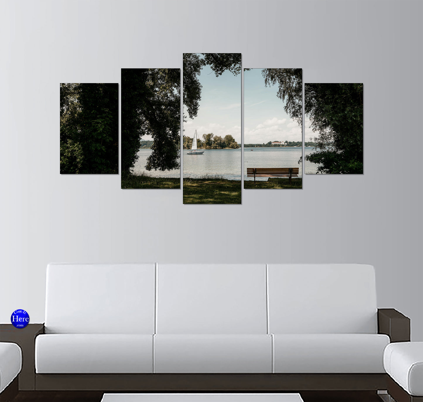 White Sailboat on a Tree-Framed Bavarian Lake