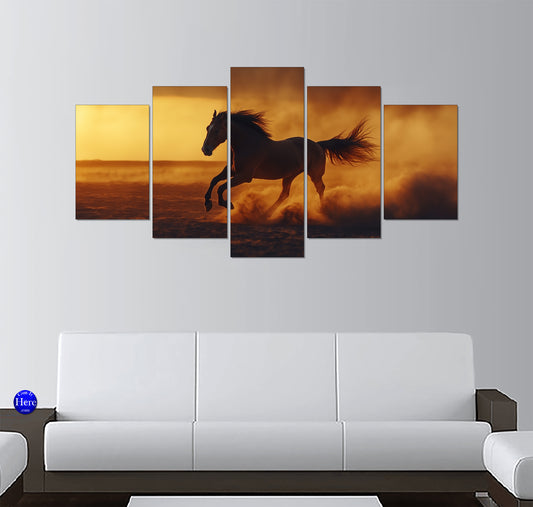 Galloping Wild Horse Silhouette in Sunset Dust