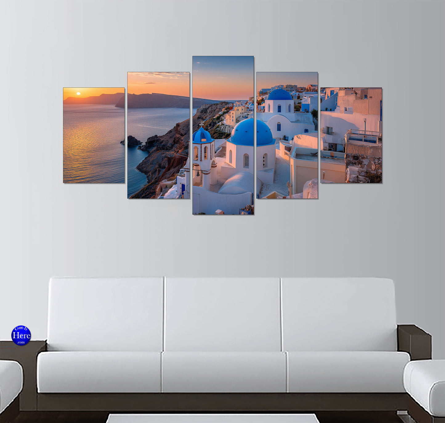 Santorini Blue Domes in Oia Above the Aegean Sea at Sunset