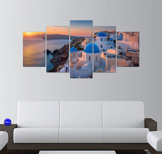 Santorini Sunset Over Blue Domed Churches, Oia, Greece