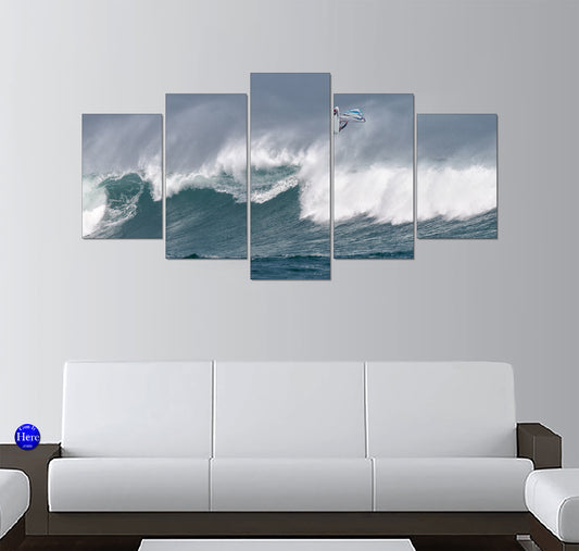 Windsurfer Launching Over a Giant Ocean Wave