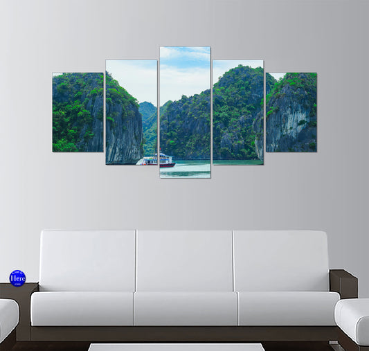 Ha Long Bay Cruise Boat Between Limestone Karsts