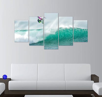 Airborne Windsurfer Flipping Over a Turquoise Big Wave