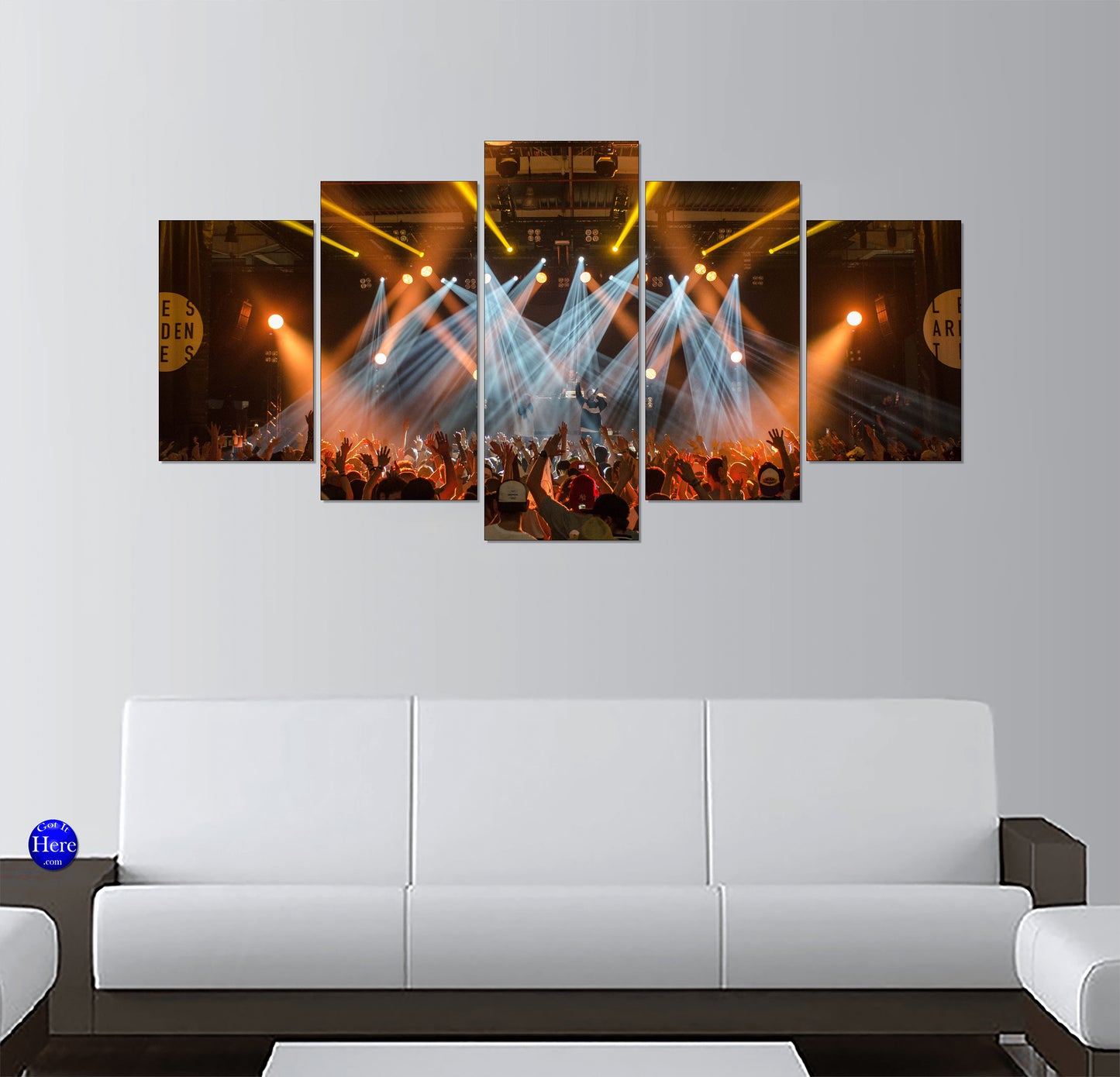 Live Concert Crowd Under Golden Stage Spotlights