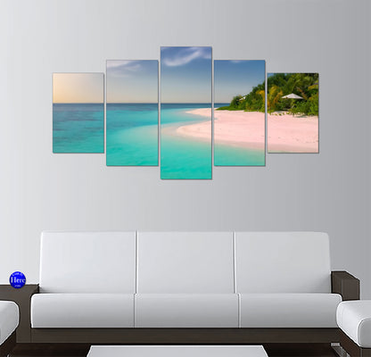 Tropical Pink Beach Serenity 5 Panel Canvas Print Wall Art