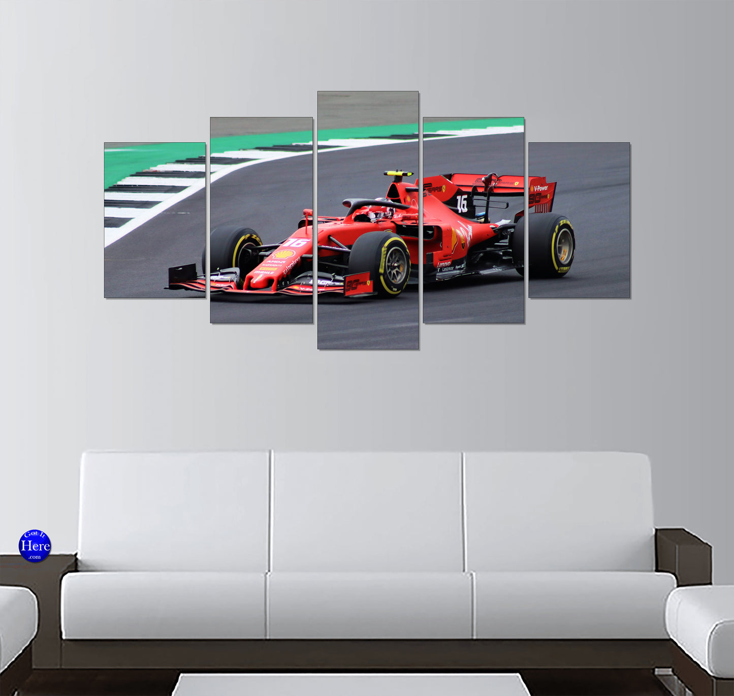 Red Formula One Racing Car in Action 5 Panel Canvas Print Wall Art