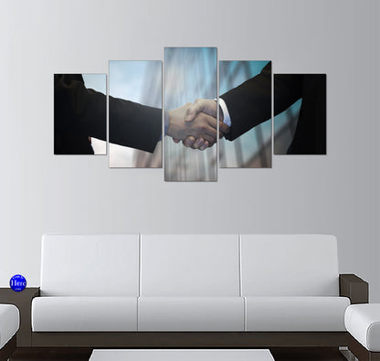 Business Handshake Corporate Partnership 5 Panel Canvas Print Wall Art