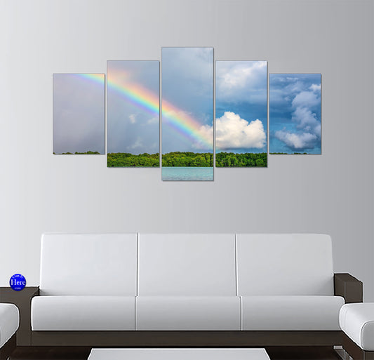 Vivid Double Rainbow Over a Tropical Island Lagoon