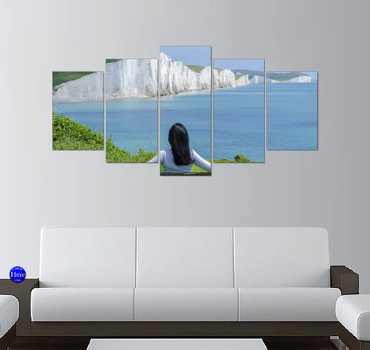 Seven Sisters Chalk Cliffs Overlook with Seated Woman