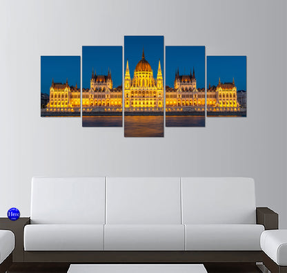 Budapest Parliament Reflections 5 Panel Canvas Print Wall Art