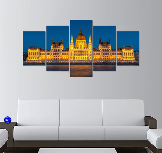 Illuminated Hungarian Parliament Building on the Danube, Budapest