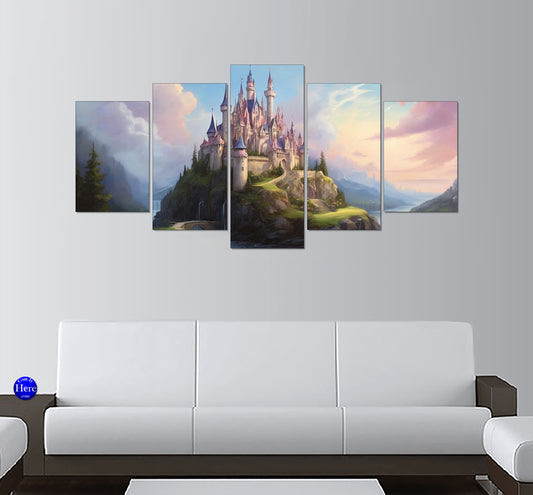 Cinderella's Castle Painting 5 Panel Canvas Print Wall Art