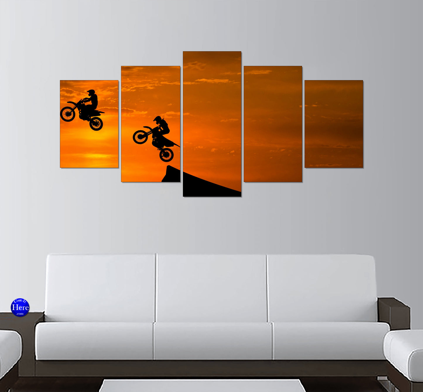 Dirt Bike Motocross Sunset 5 Panel Canvas Print Wall Art