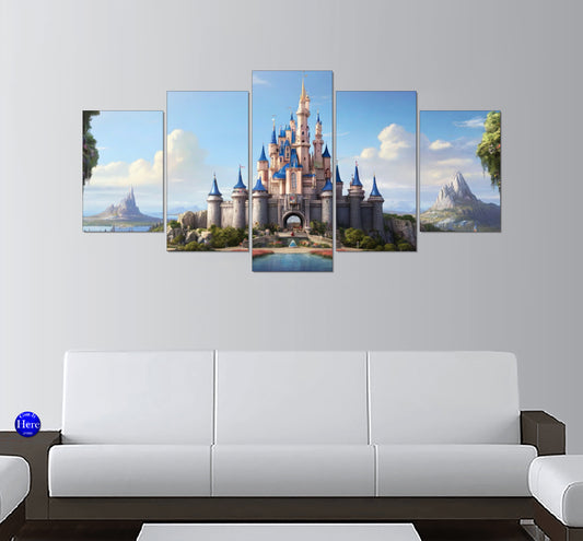 Cinderella's Castle In The Clouds 5 Panel Canvas Print Wall Art