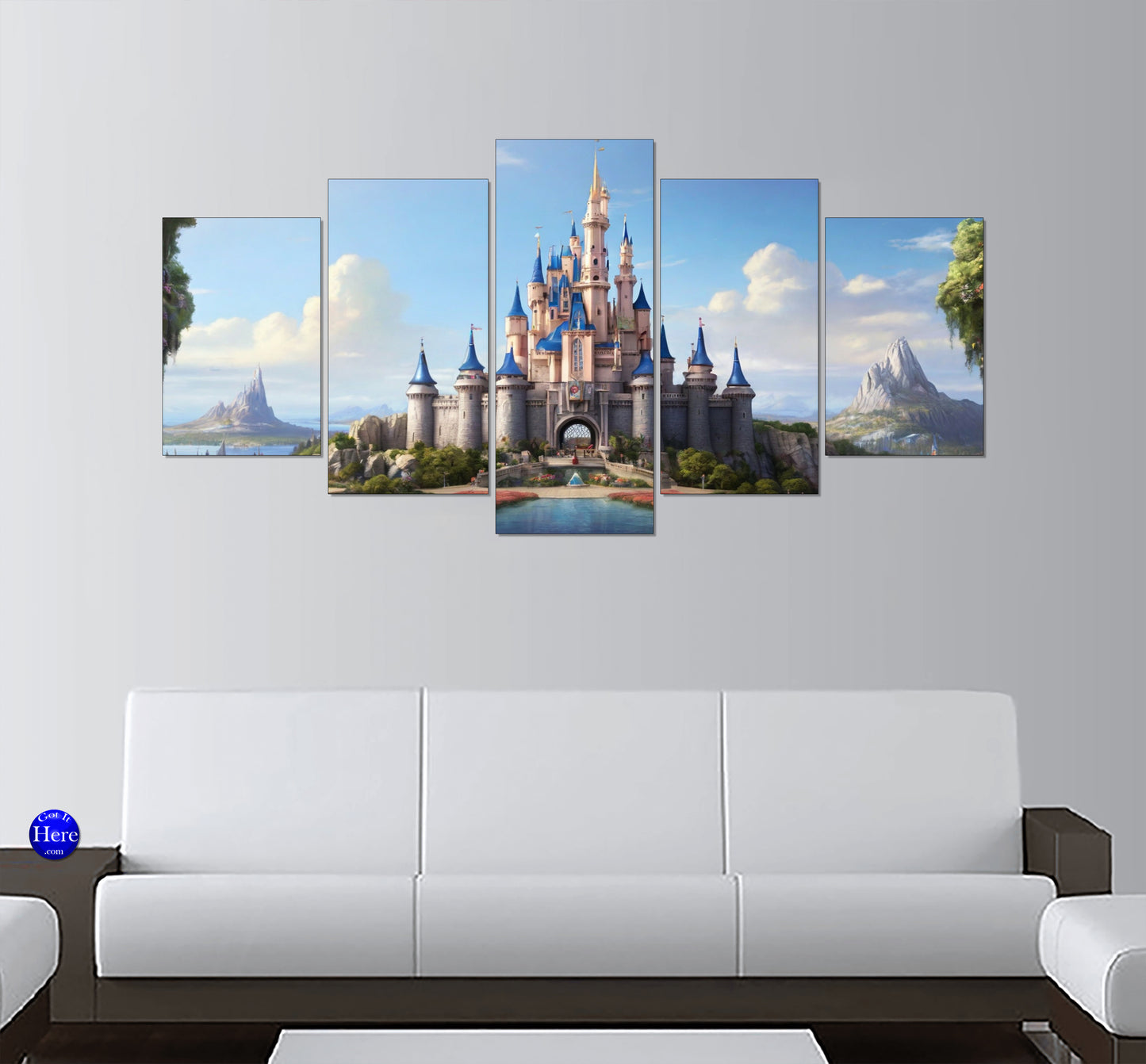 Disney Cinderella Castle In Land Of Fantasy 5 Panel Canvas Print Wall Art
