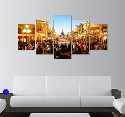 Disneyland Paris Main Street U.S.A. 5 Panel Canvas Print Wall Art