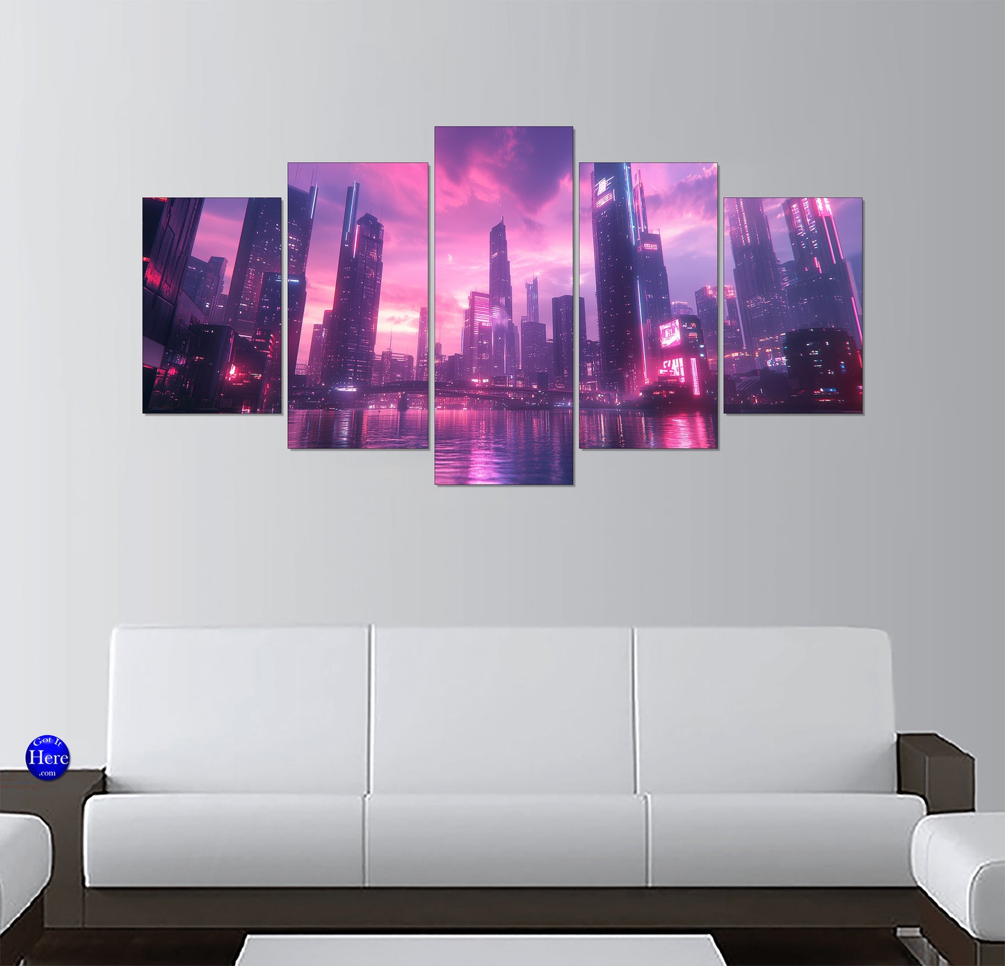 Cyberpunk City Skyline With Neon Magenta Reflections