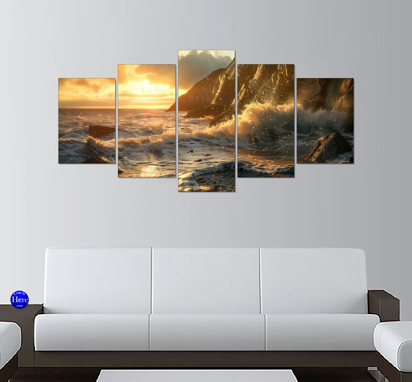 Sunset Ocean Waves Crashing on a Rocky Shoreline