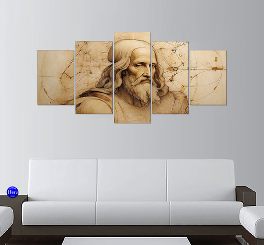 Leonardo Davinci 5 Panel Canvas Print Wall Art